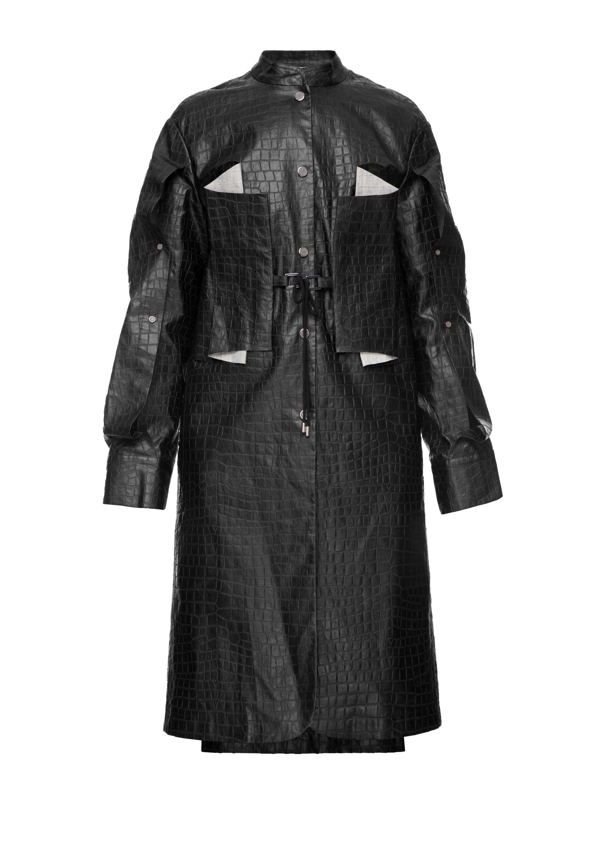 Coated linen vest with embossing