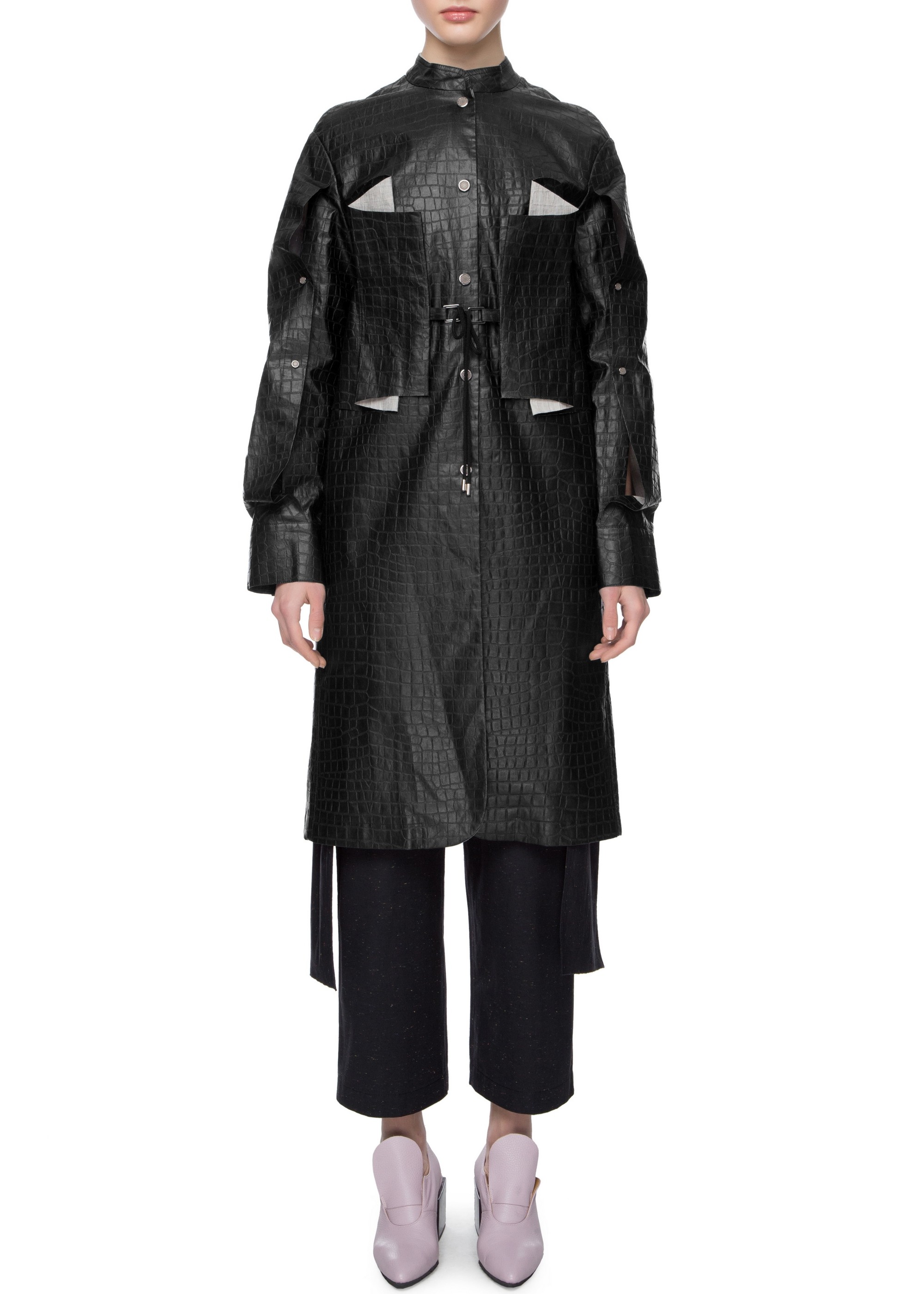 Coated linen vest with embossing