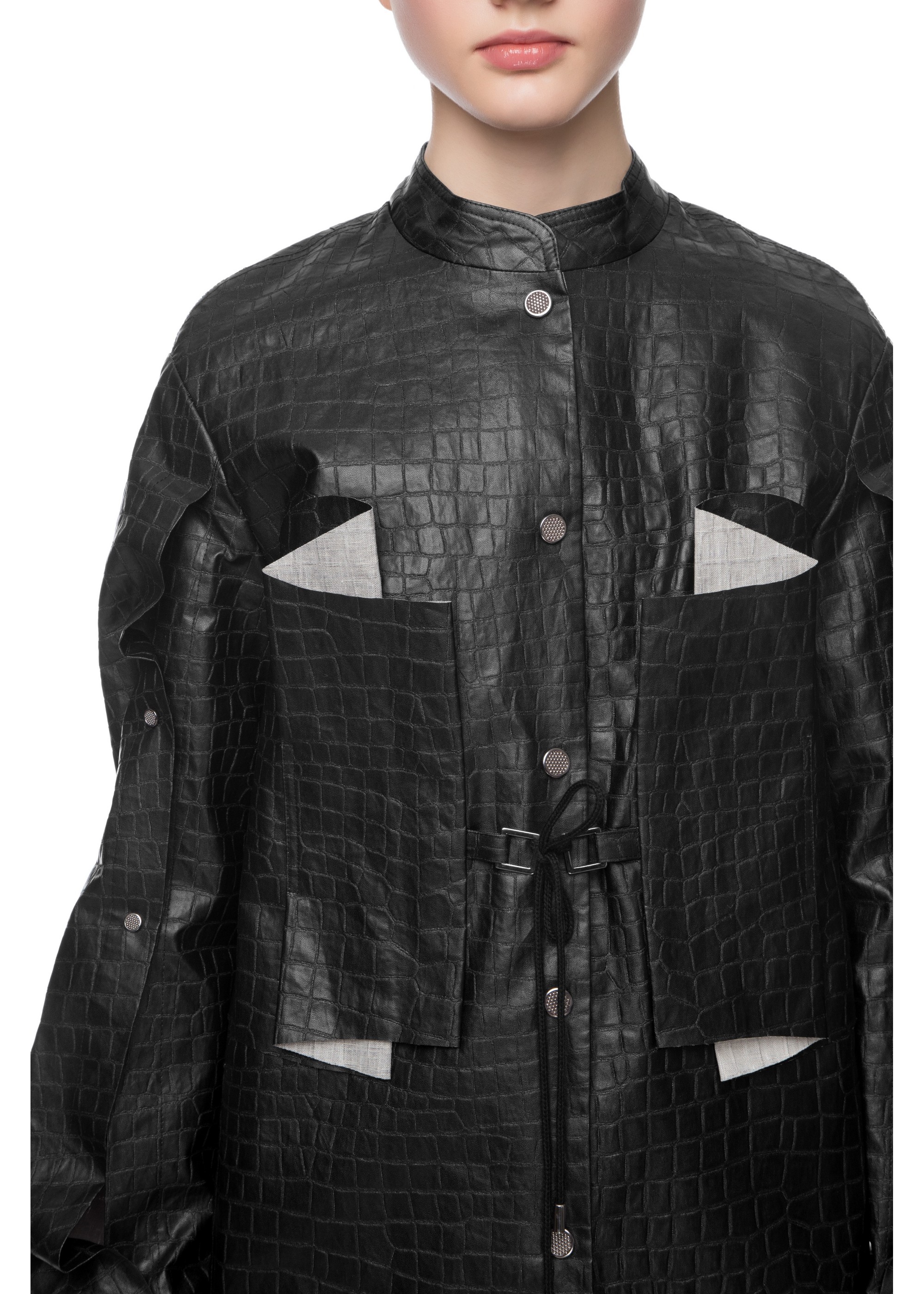Coated linen vest with embossing