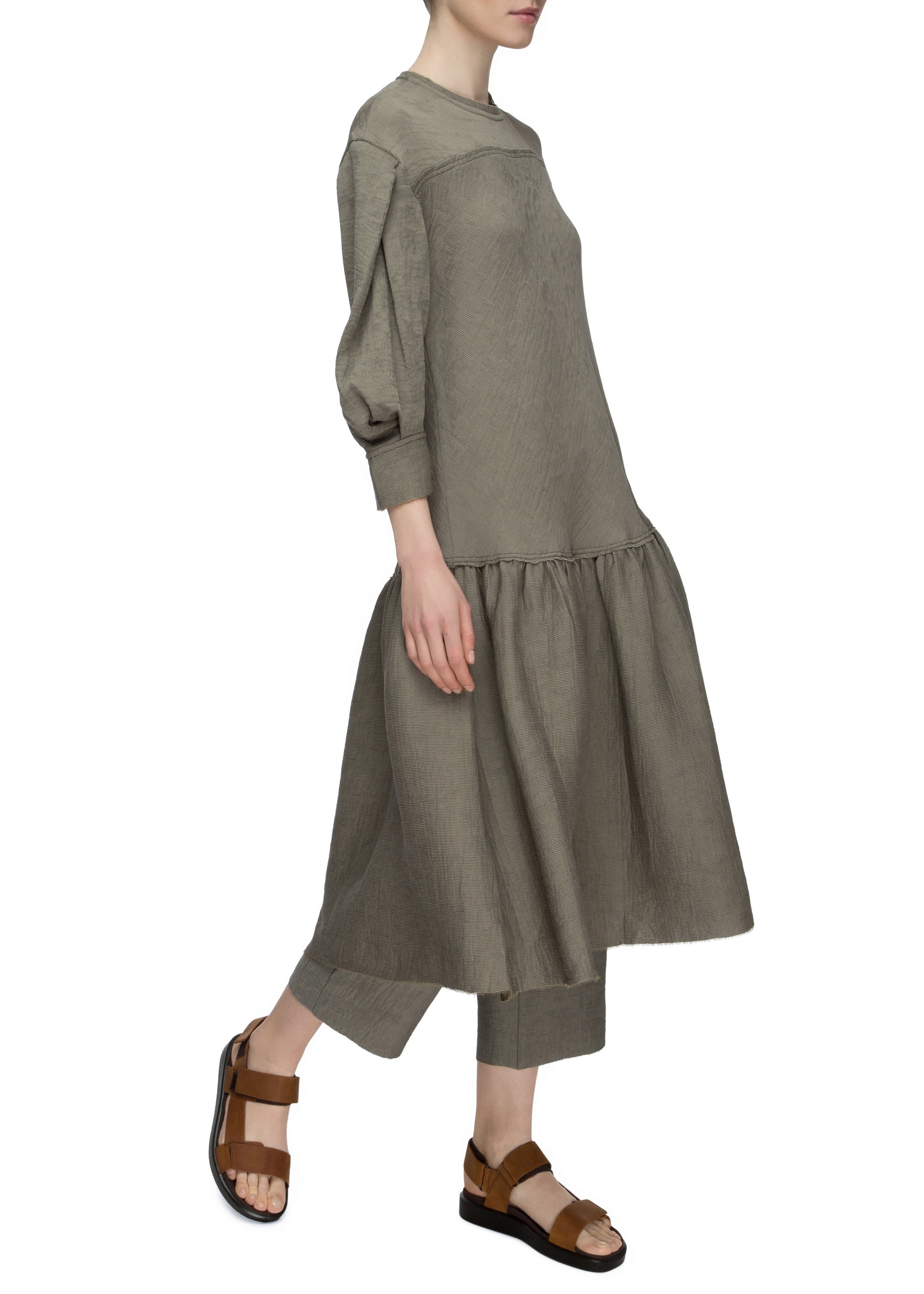 Pleated Dress with Volant