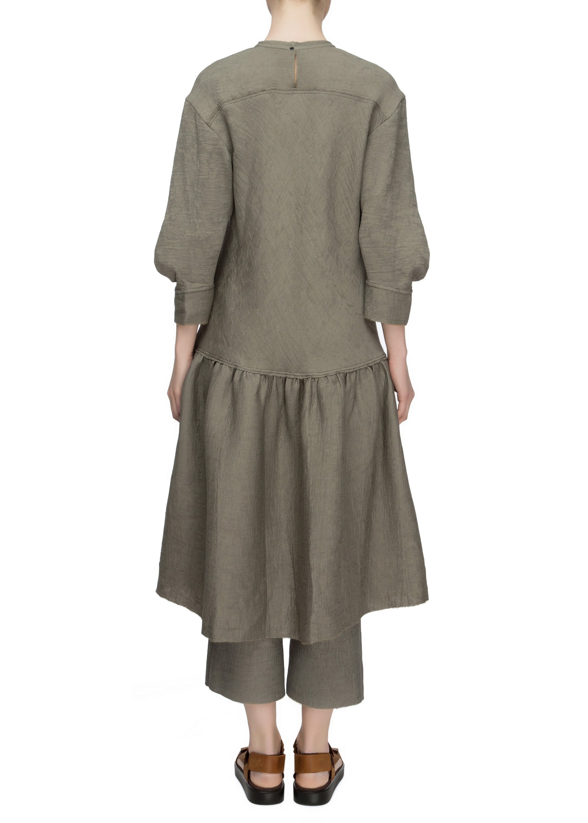 Pleated Dress with Volant